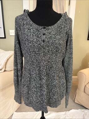 DKNY Black & White Marled Scoop Neck Sweater